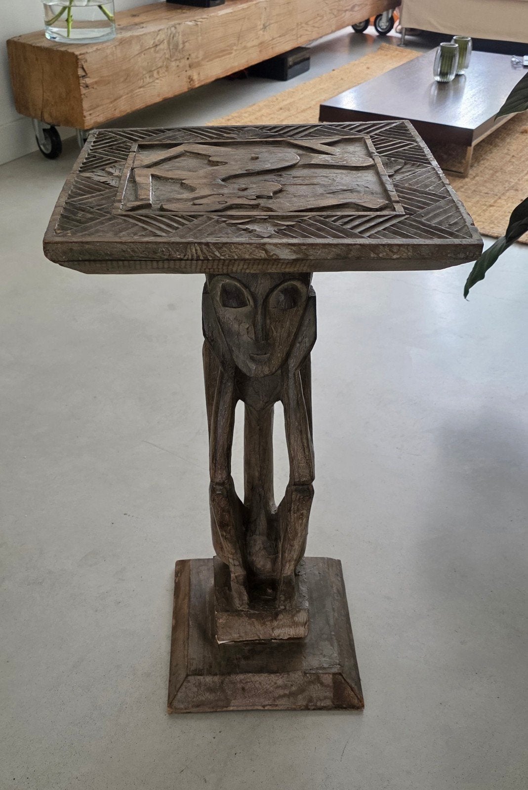 Handgesneden Afrikaans Houten Bijzettafeltje - Tribale Stijl, Bruin, Afrika, Overige typen, Handgemaakt