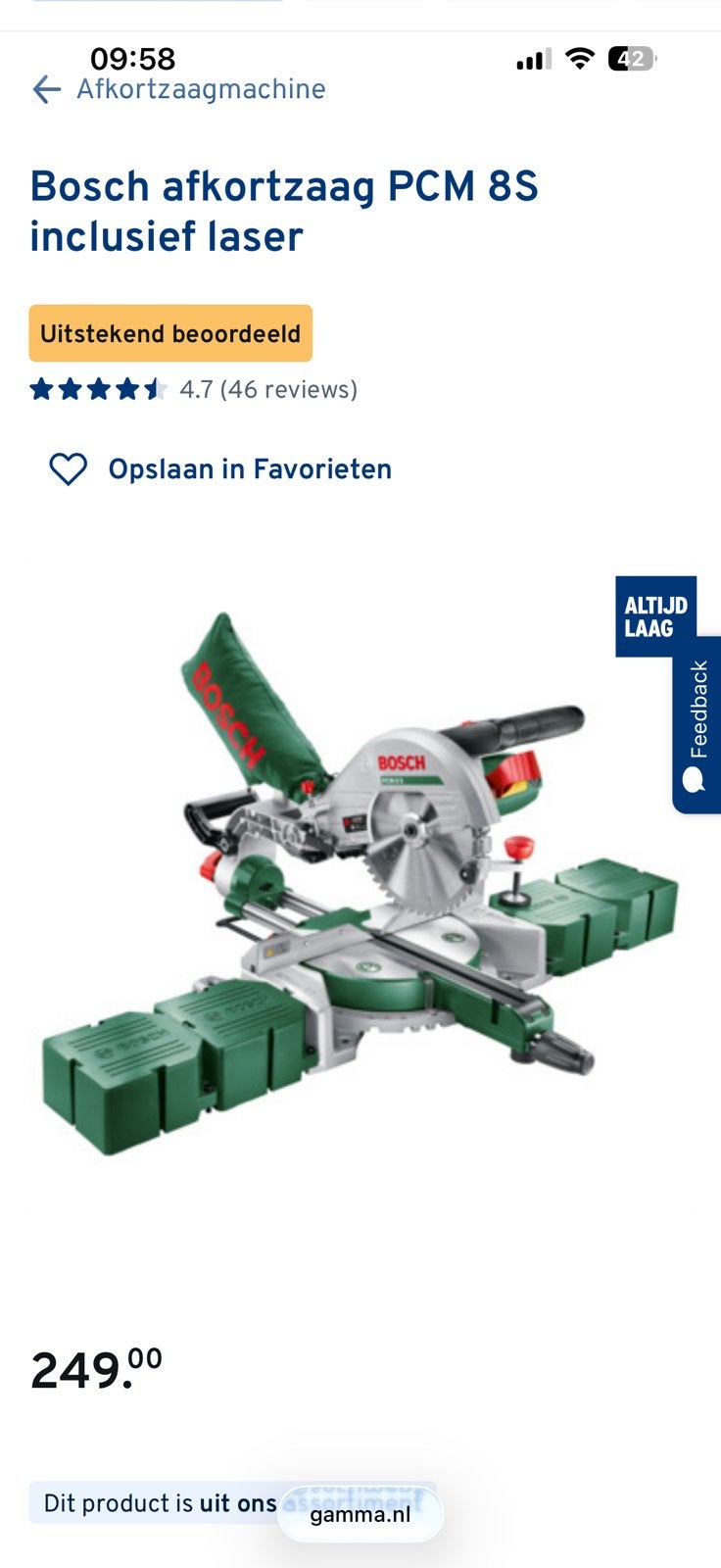 Afkortzaag Bosch, Doe-het-zelf en Verbouw, Ophalen, Zo goed als nieuw, Afkortzaag, 30 tot 70 mm