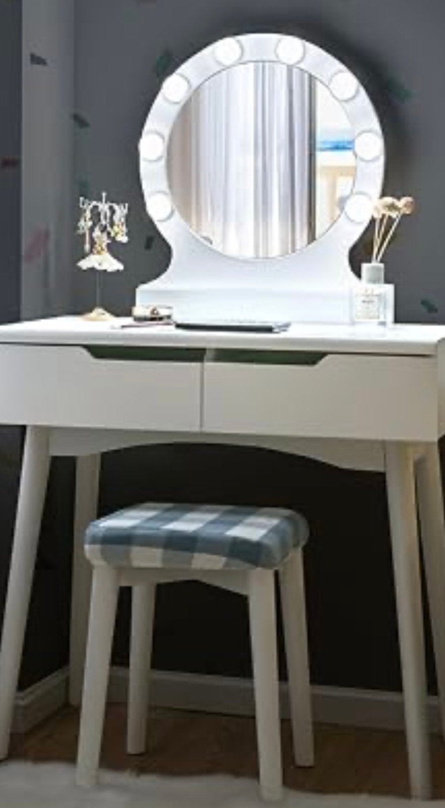Make up tafel met lichtgevende spiegel en krukje., Ophalen, Zo goed als nieuw, 50 tot 100 cm, Minder dan 100 cm