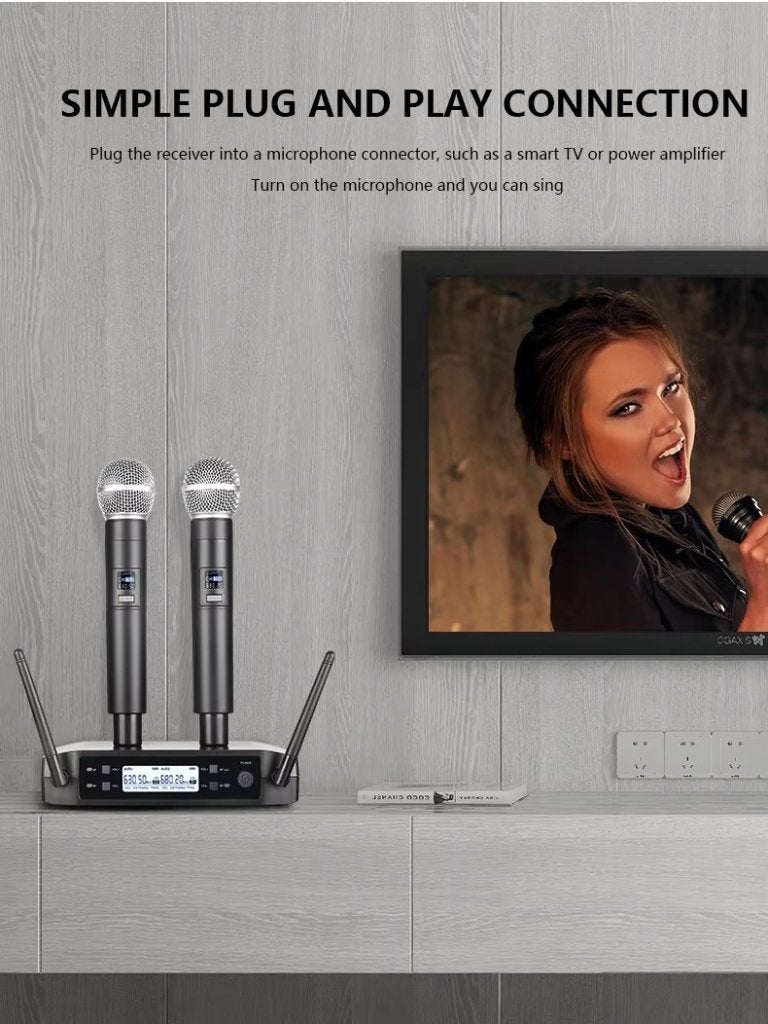 Nieuwe First Class draadloze microfoonset met twee UHF micro, Contacten en Berichten