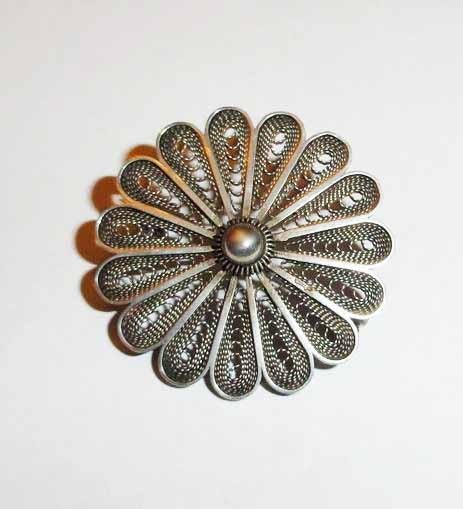 Broche Zilver Bloem Filigrain Opengewerkt, Verzenden, Minder dan 4 cm, Zo goed als nieuw, Zilver