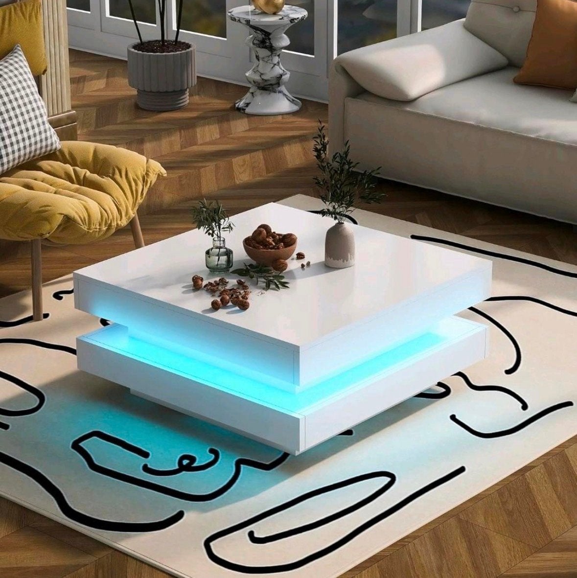 Moderne Salontafel met LED Verlichting - Wit Hoogglans, Huis en Inrichting, Tafels | Salontafels, 50 tot 100 cm, Vierkant, Nieuw