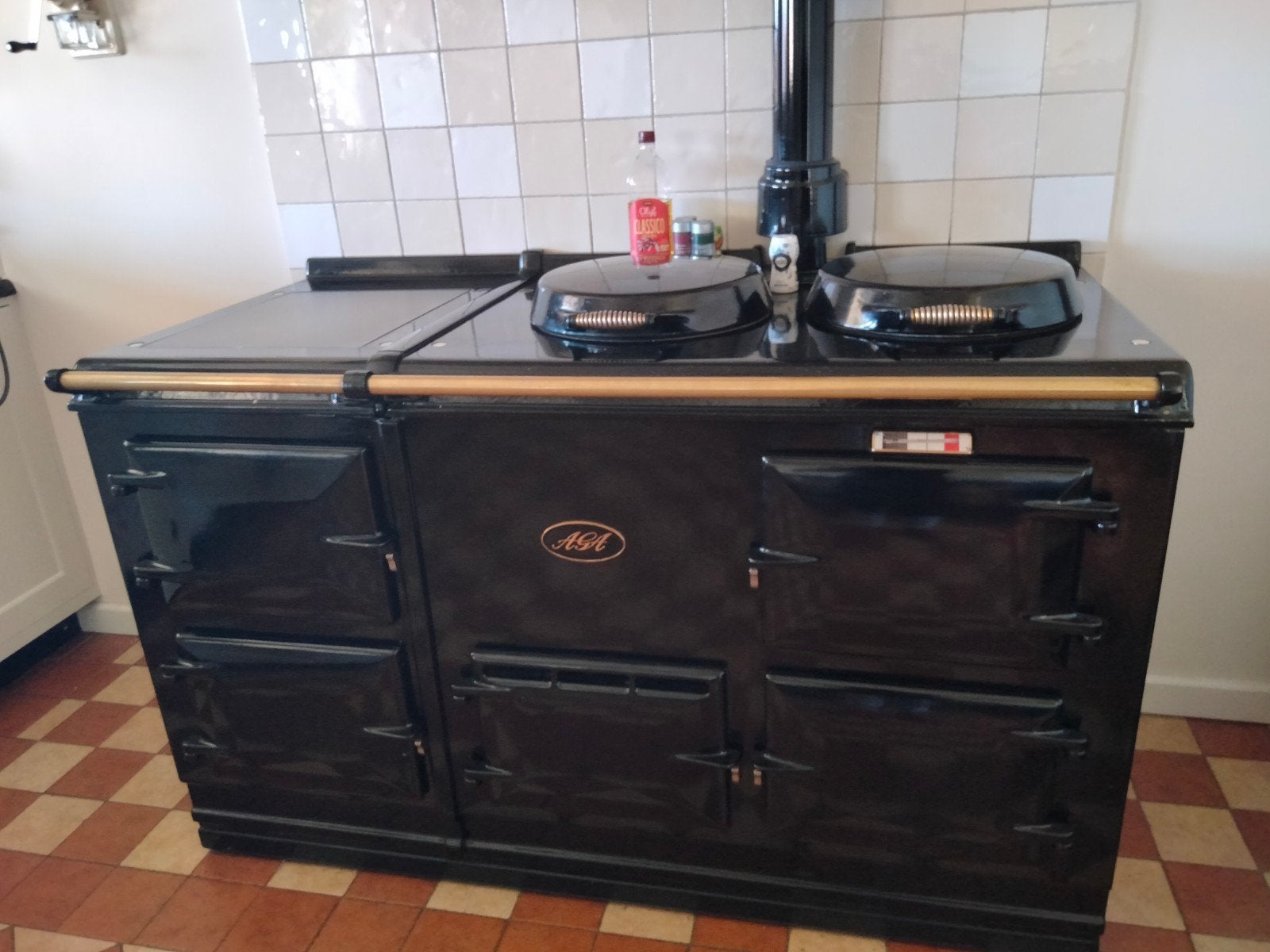 AGA gasfornuis - Zwart met 4 Ovens, Witgoed en Apparatuur, Ophalen, Gebruikt, Hete lucht, 60 cm of meer