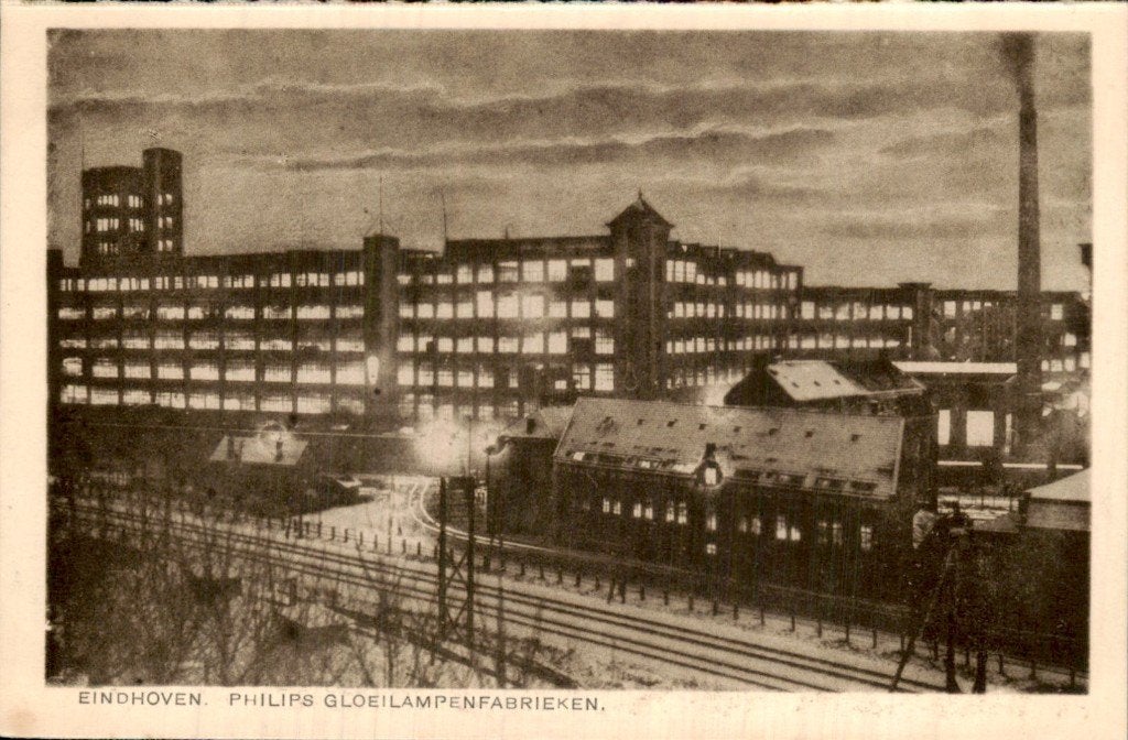 Eindhoven - Philips Gloeilampenfabrieken - Nachtzict, Ophalen of Verzenden, 1920 tot 1940, Ongelopen, Noord-Brabant