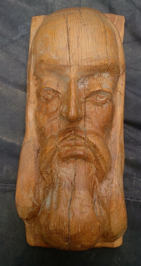 Portret van een Heiligen man, 1876? 1976? Monogram, hout, Brutalistisch, Ophalen of Verzenden, 20 - 50 cm, Beeld