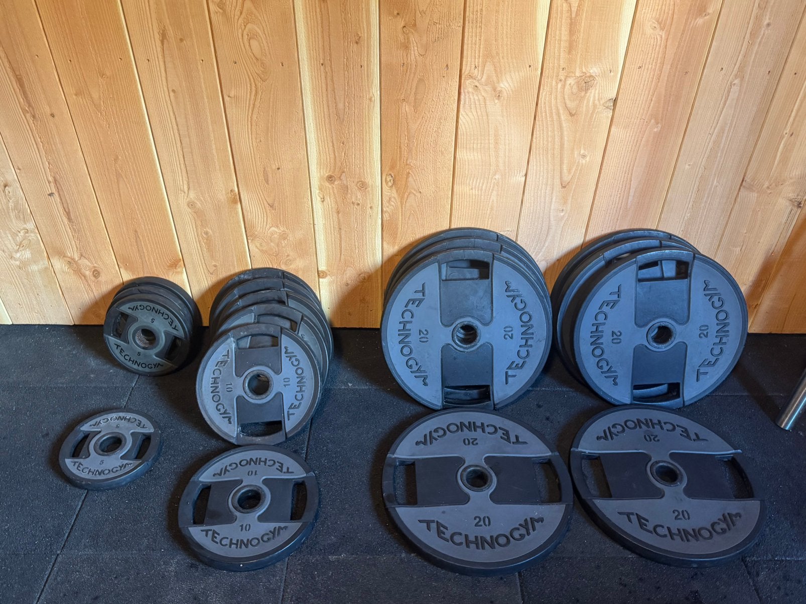 Technogym halterschijven (30mm) (5, 10 en 20kg), Sport en Fitness, Ophalen, Gebruikt, Halterschijven