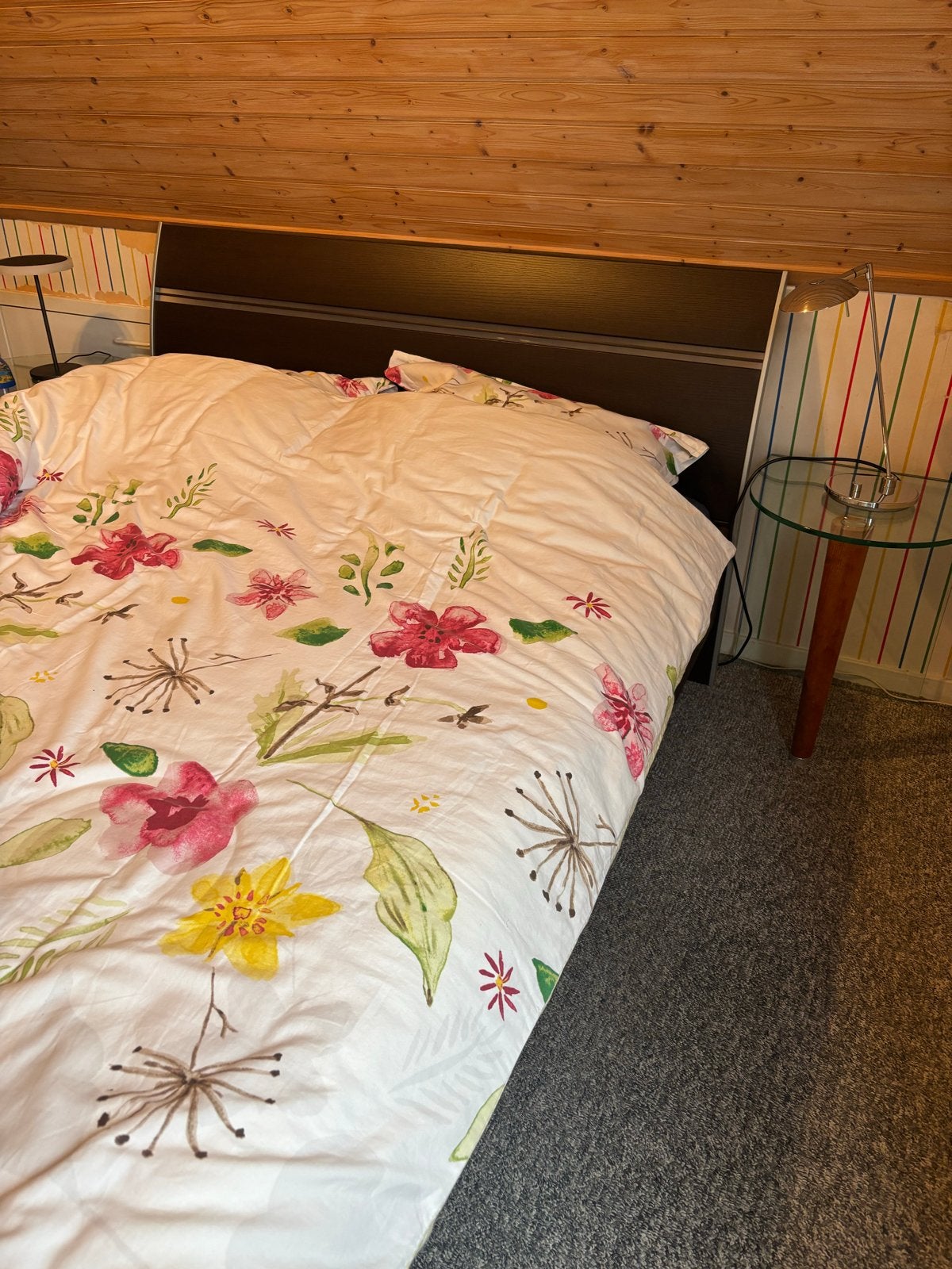 Tweepersoonsbed met hoofdbord - 140x210cm, Ophalen, Gebruikt, Bruin, 210 cm