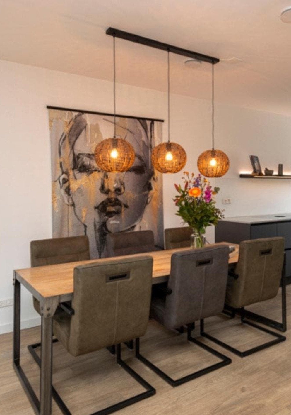 Rietveld Licht Hanglamp 73824 – 3 lichts –, Huis en Inrichting, Lampen | Hanglampen, Ophalen, Zo goed als nieuw, Metaal, 75 cm of meer