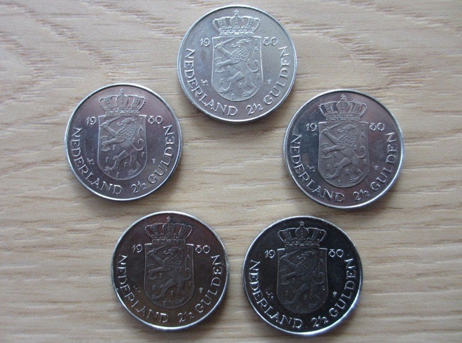 vijf rijksdaalders (2 1/2 gulden) dubbele kop, Ophalen of Verzenden, Koningin Juliana, 2½ gulden, Setje