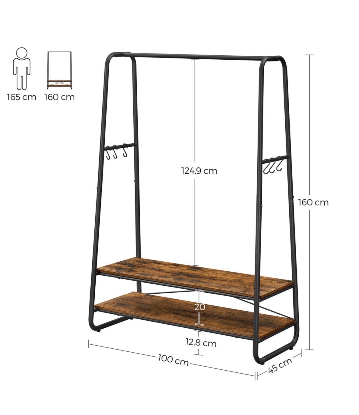 Kledingrek met 2 planken en haken - Industrieel design, Ophalen, Zo goed als nieuw