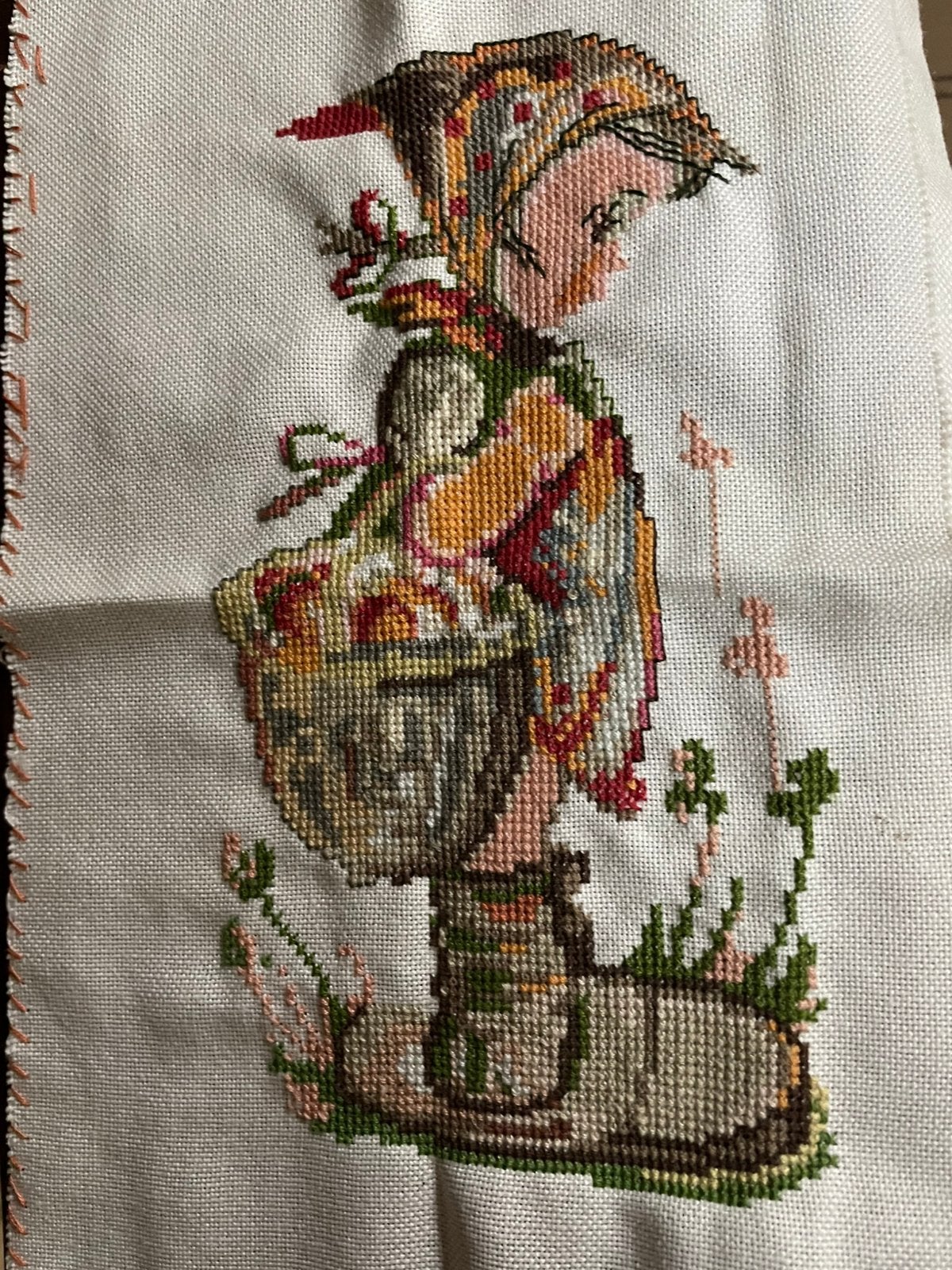 Nostalgie geborduurd Hummeltje jaren 70 zie omschrijving, Antiek en Kunst, Ophalen of Verzenden