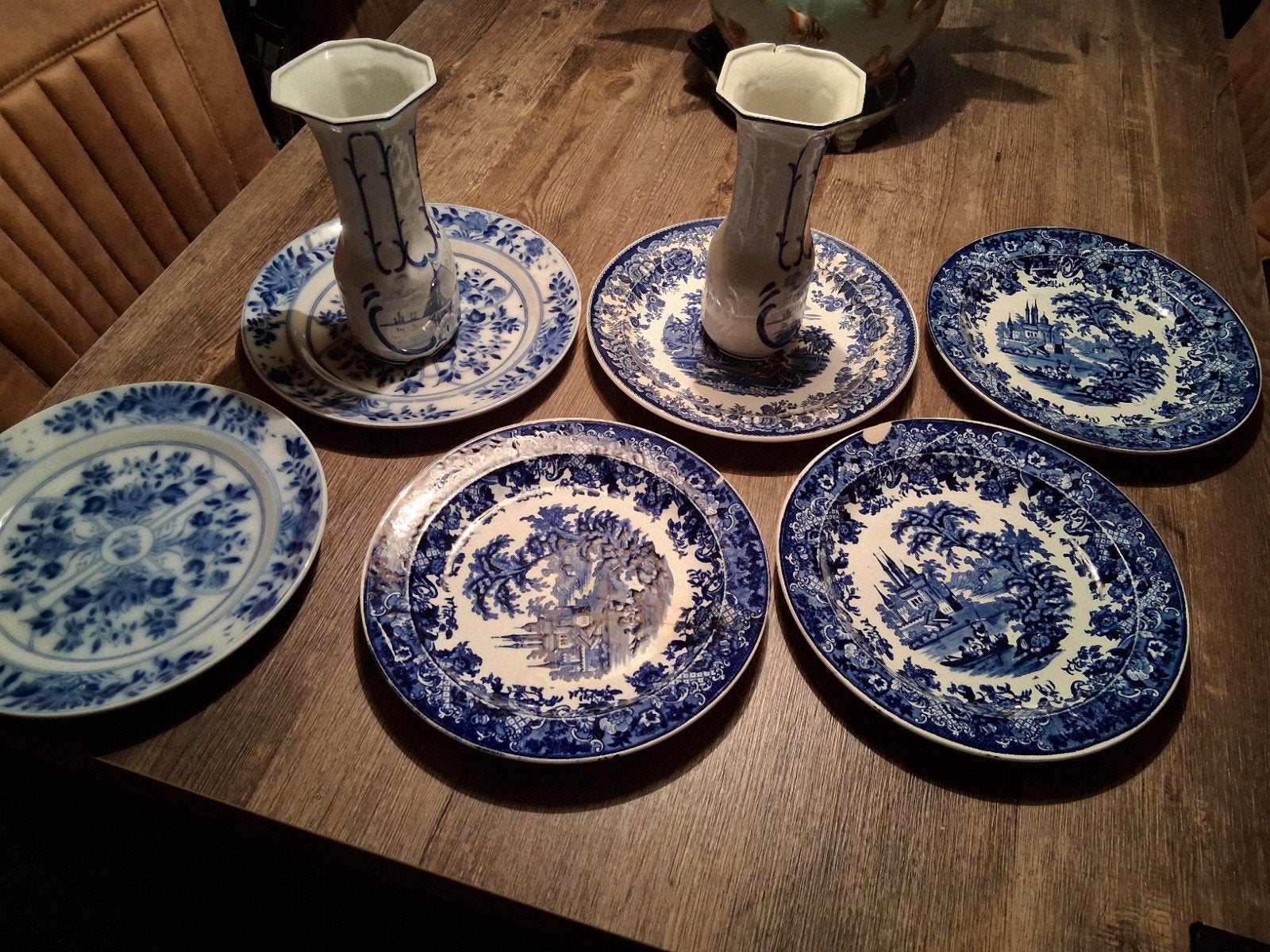Antiek Delfts Blauw Servies - Borden en Vazen, Ophalen of Verzenden