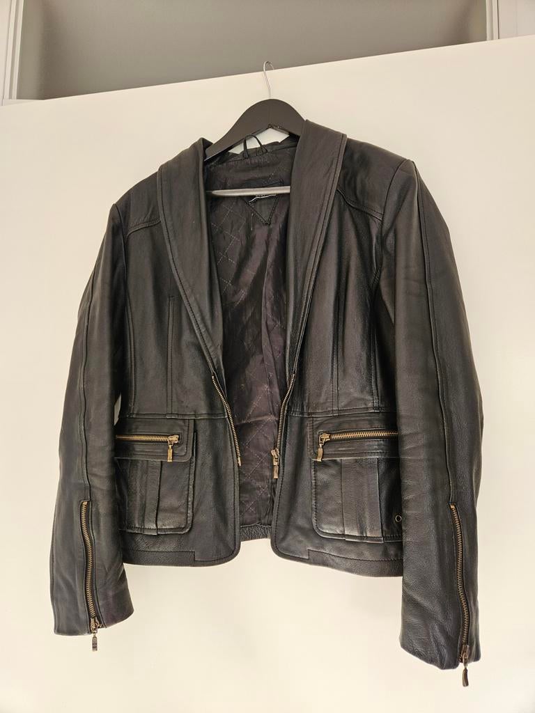 Leren jas M zwart vintage Soussi Amsterdam, Kleding | Dames, Maat 38/40 (M), Soussi amsterdam, Zwart, Ophalen of Verzenden