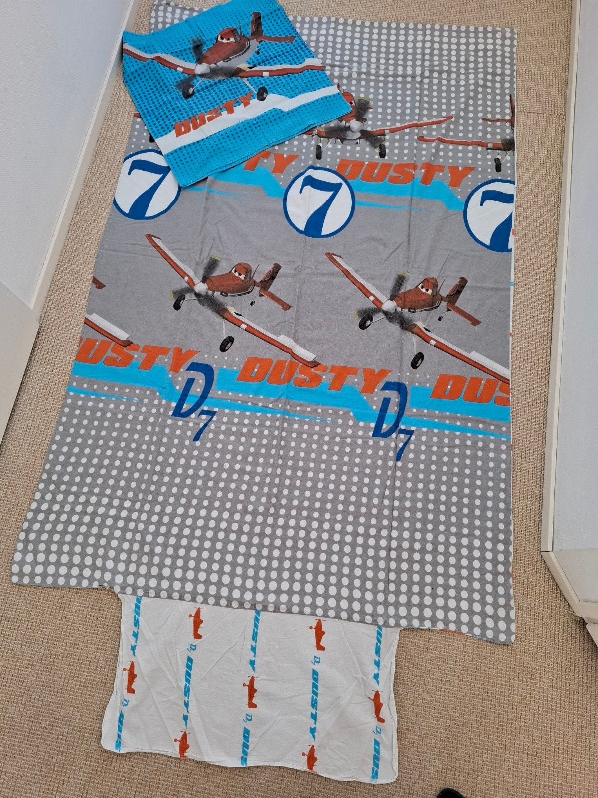 Flanellen eenpersoons dekbedovertrek met vliegtuigprint, Gebruikt, Eenpersoons, Meerkleurig, Dekbedovertrek