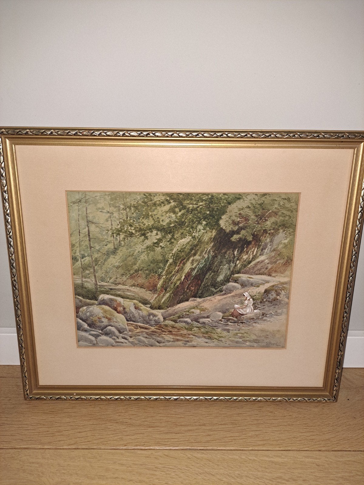 Oude schilderij/aquarel + lijst, Engelse schilder Henry Pope, Antiek en Kunst, Kunst | Schilderijen | Klassiek, Ophalen of Verzenden
