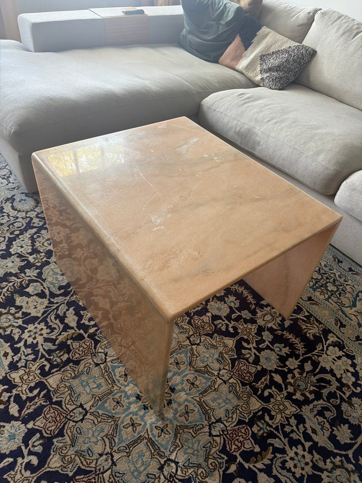 Roze marmeren salon- of bijzettafel, Ophalen, Gebruikt, 50 tot 100 cm, Rechthoekig