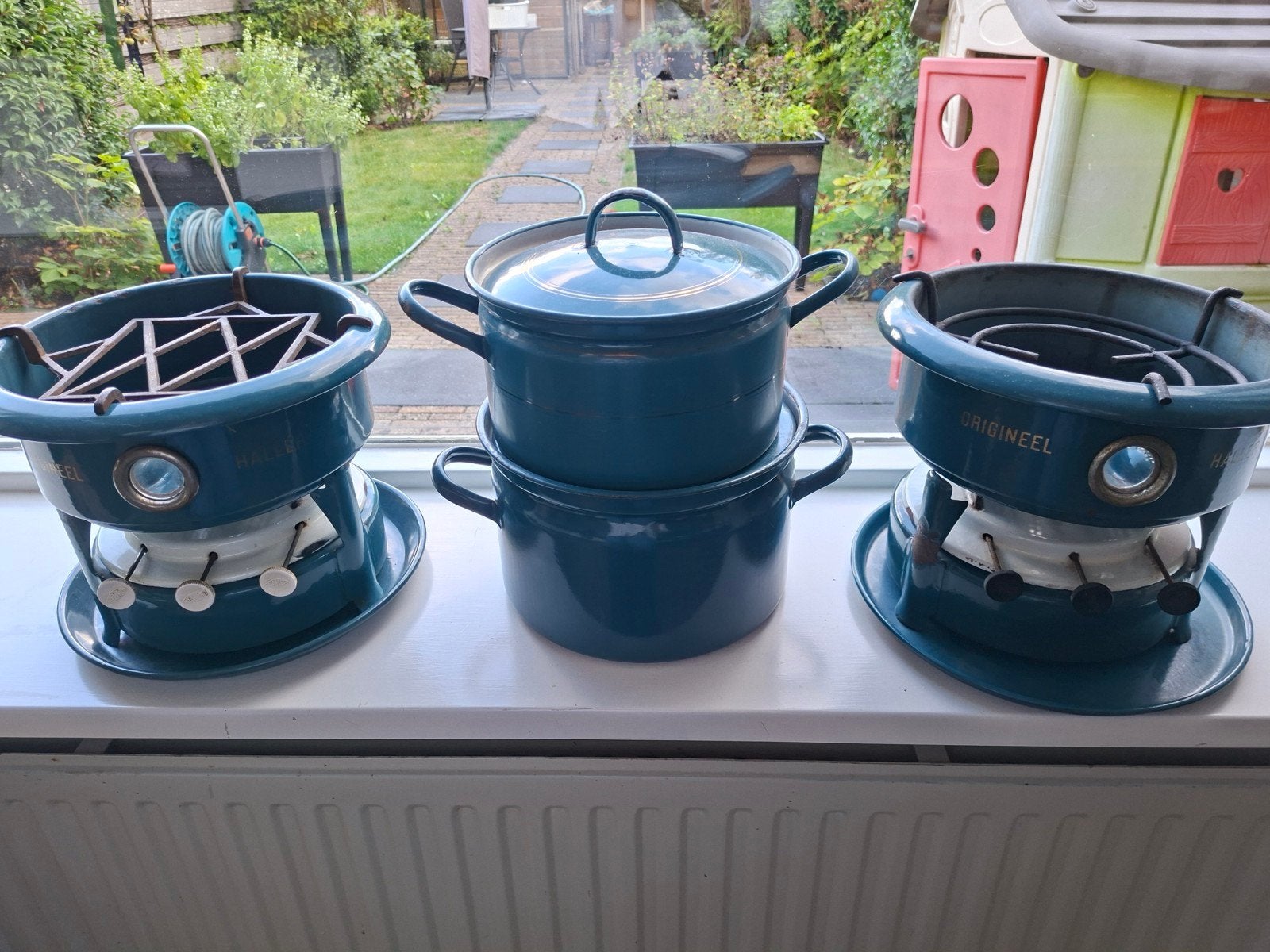 Vintage emaille kookpannen en fondue set, Ophalen of Verzenden