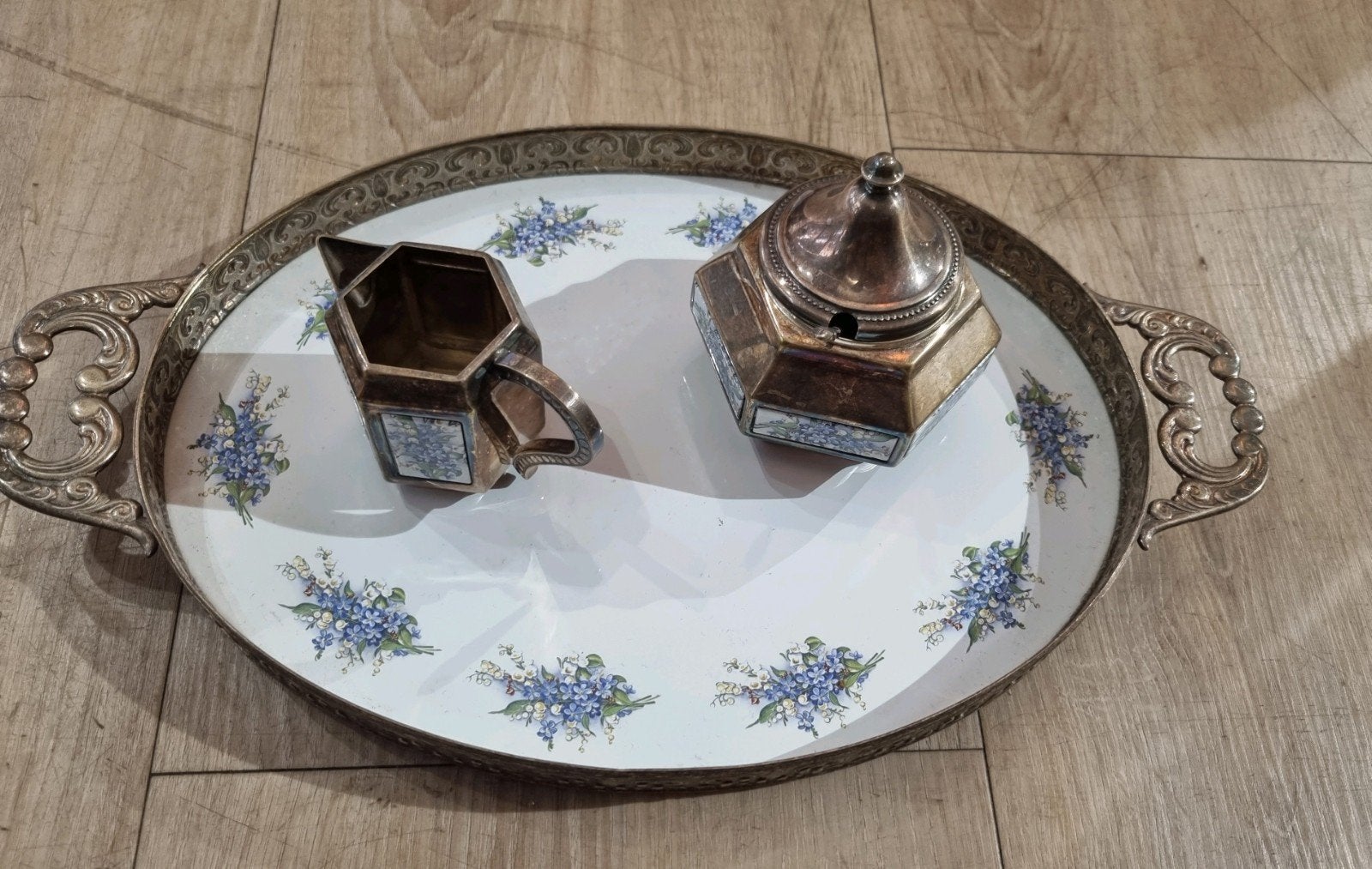 Verzilverde vintage serveerset met dienblad, Ophalen