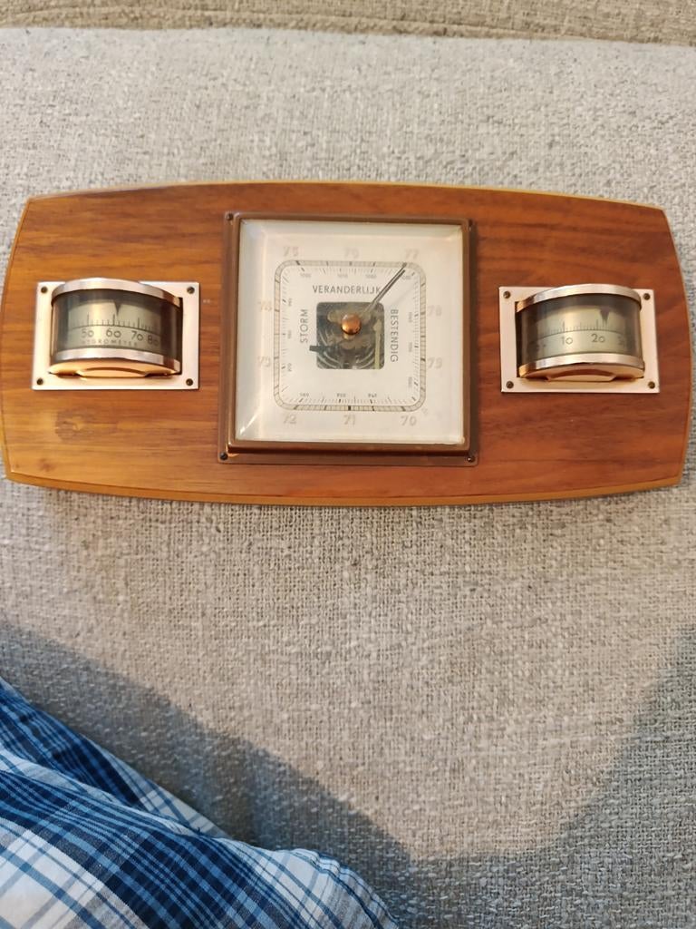 Antieke Barometer Loohuis met Hygrometer en Thermometer, Ophalen of Verzenden