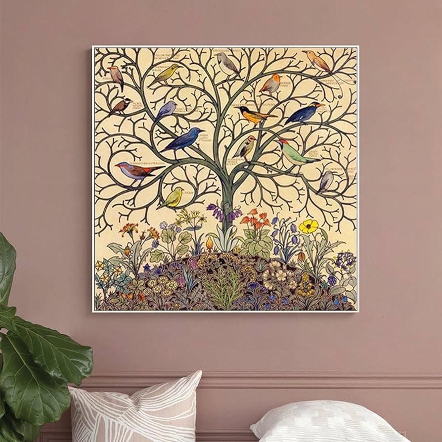 Nieuwe canvas Levensboom Tropische Zangvogels  80 X 80 cm, Nieuw, Ophalen of Verzenden, Print, 75 tot 100 cm