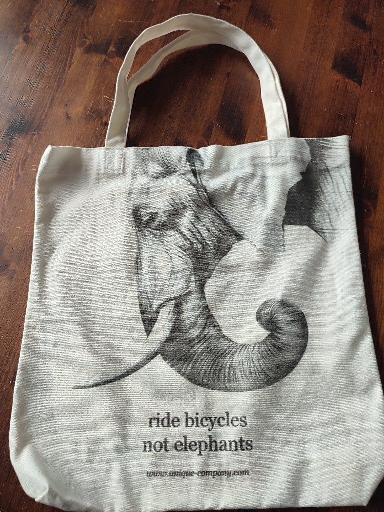 Tas met olifantenprint 'Ride Bicycles Not Elephants' te koop, Ophalen of Verzenden, Nieuw, Wit