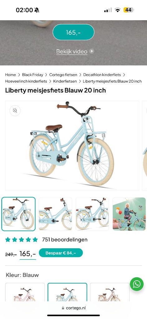 Nieuwe Cortego Liberty meisjesfiets – blauw – 20 inch, Fietsen en Brommers, Ophalen, Nieuw, 20 inch, Cortego