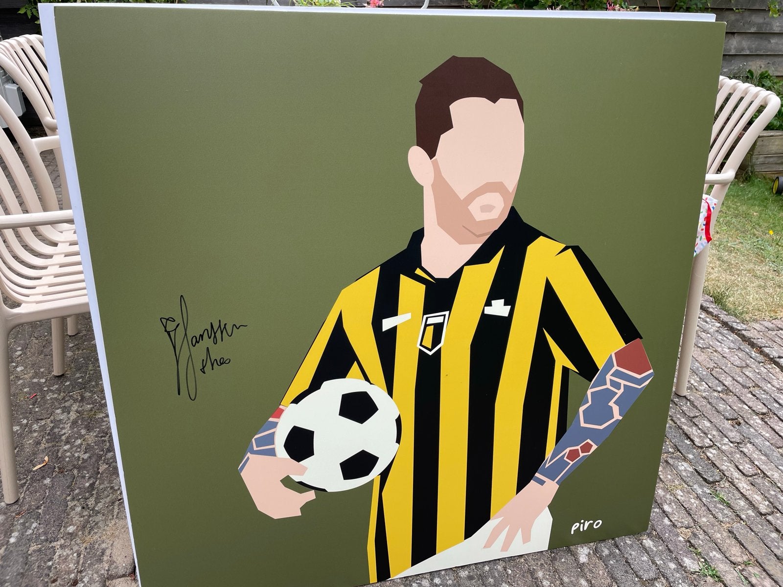 Gesigneerde Theo Janssen Vitesse print door Barry Pirovano, Ophalen, Print, Gesigneerd, Overige materialen