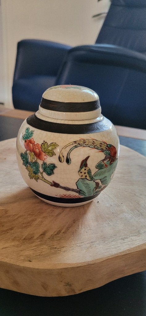 Decoratieve Oosterse gemberpot met vogel en bloemmotief, Ophalen of Verzenden
