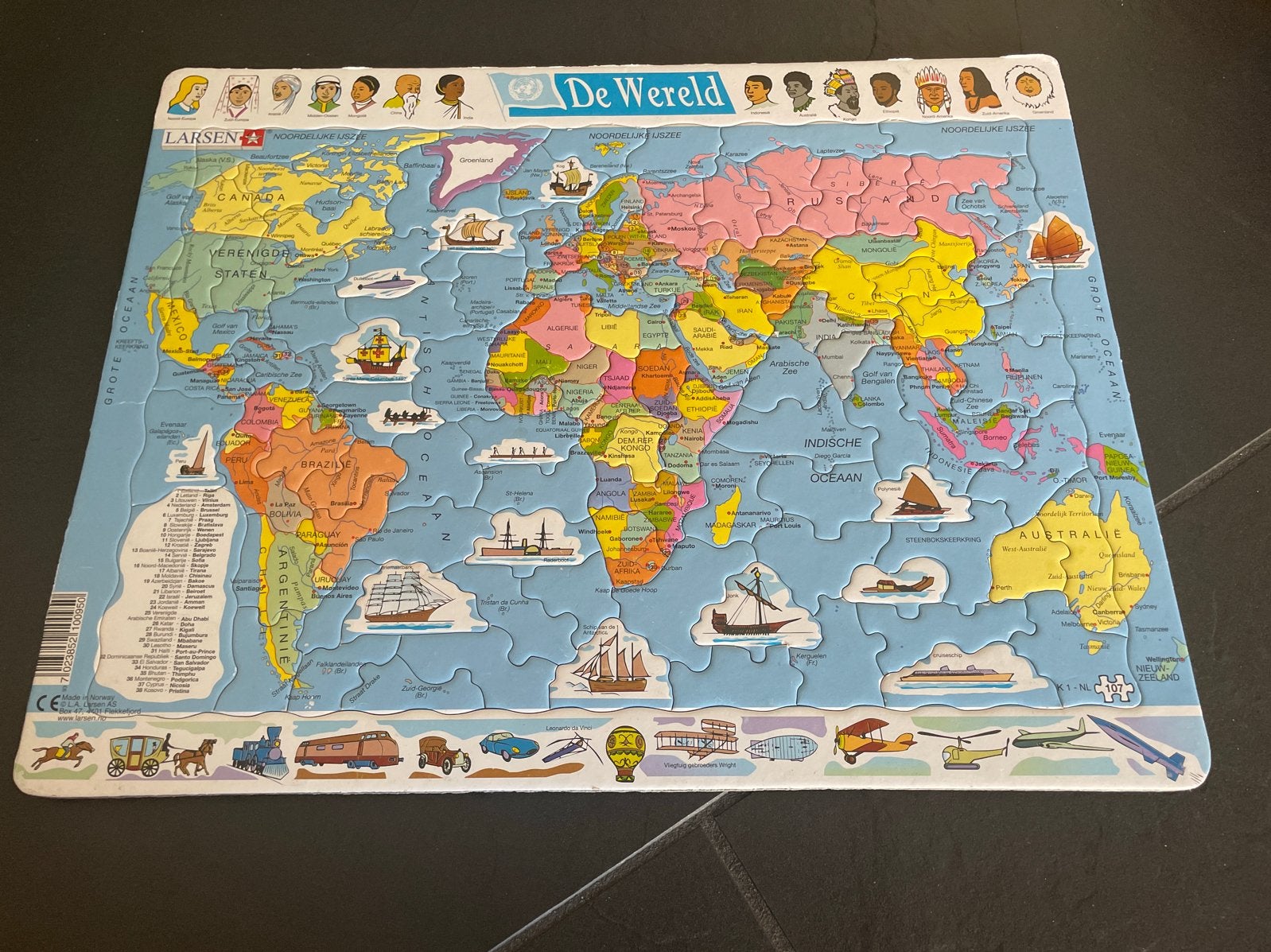 Larsen Wereldkaart Puzzel - Educatief en Compleet, Ophalen, Meer dan 50 stukjes, Gebruikt, 4 tot 6 jaar