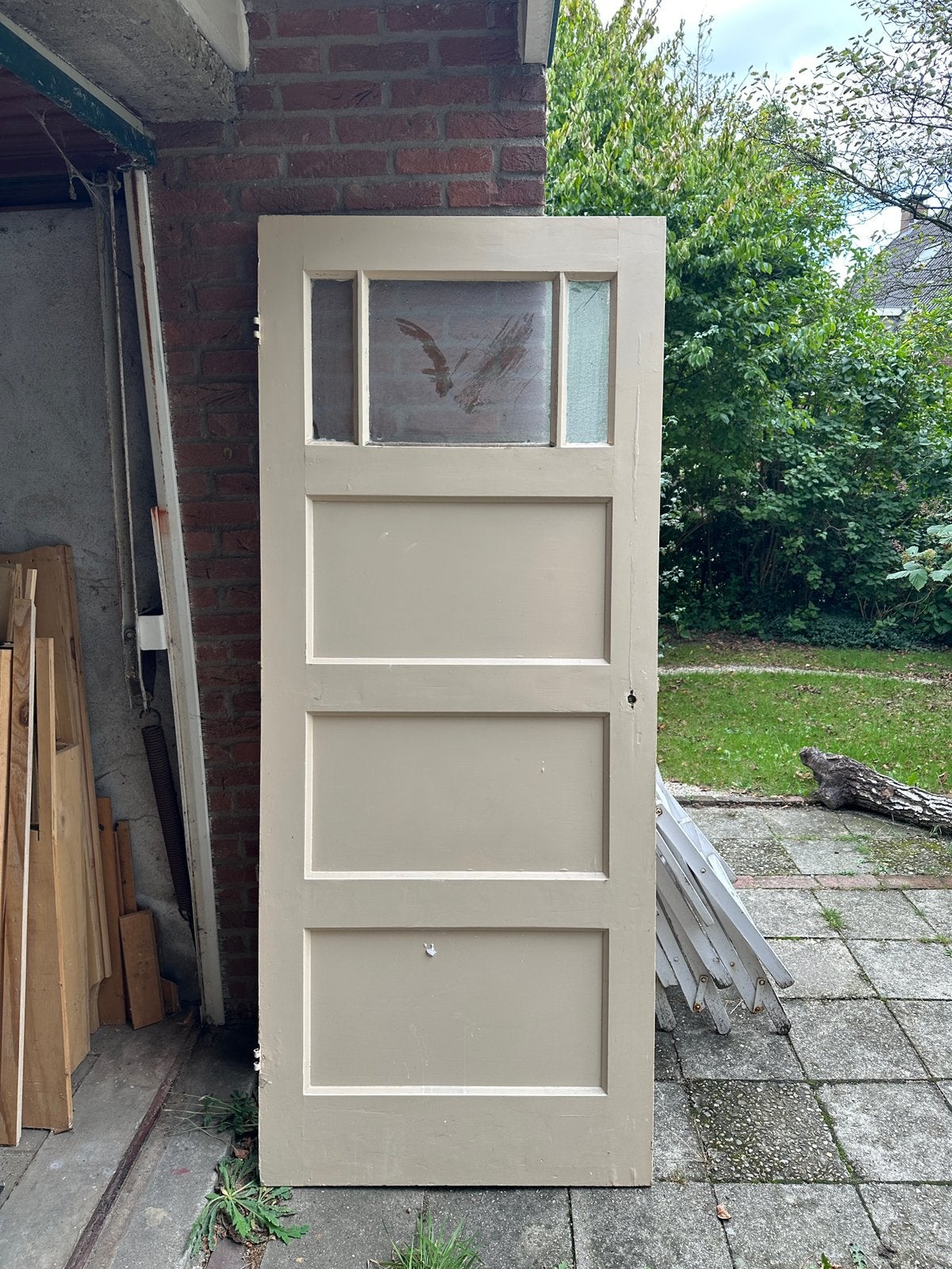 Jaren 30 paneeldeur met ruitjes, 4-vlaks, Doe-het-zelf en Verbouw, Deuren en Horren, Gebruikt, 80 tot 100 cm, Binnendeur, Ophalen of Verzenden