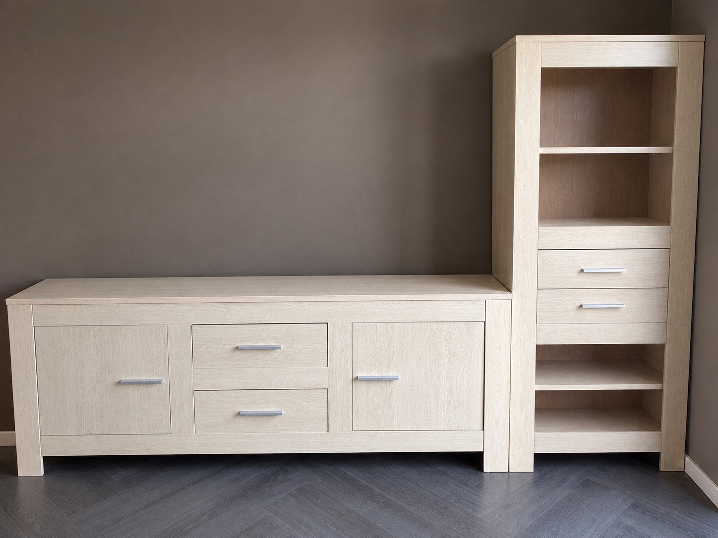 Stijlvol dressoir met bijpassende boekenkast, Ophalen, Gebruikt, Modern, Scandinavisch, Met lade(s)