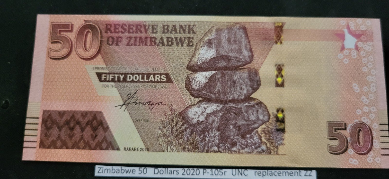 Zimbabwe 50 Dollars 2020 P-105r UNC Replacement ZZ, Ophalen of Verzenden