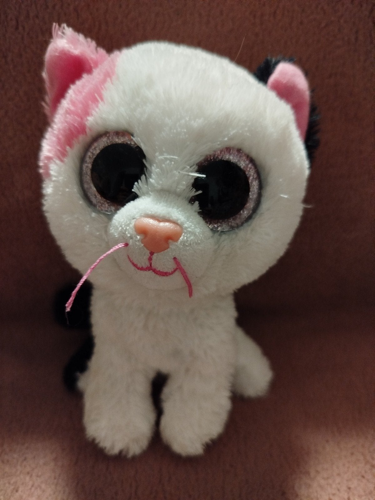 Schattige Ty Beanie Boo kat knuffel - wit met roze/zwart, Ophalen, Gebruikt, Kat, Klein (minder dan 20 cm)
