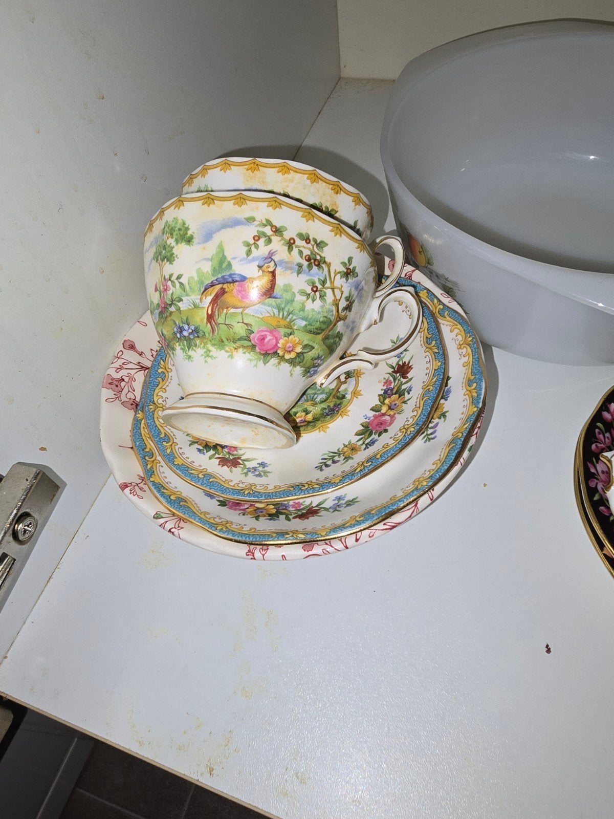 Vintage theekopje en schotel met vogelmotief, Antiek en Kunst, Ophalen