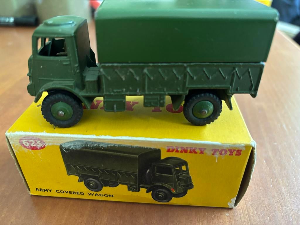 Dinky Toys 623 Army Covered Wagon legervoertuig + box, Overige merken, 1:50 of kleiner, Ophalen of Verzenden, Zo goed als nieuw