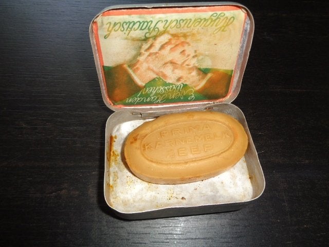 Prima karnemelk zeep in blikje + foldertje., Ophalen of Verzenden, Verpakking