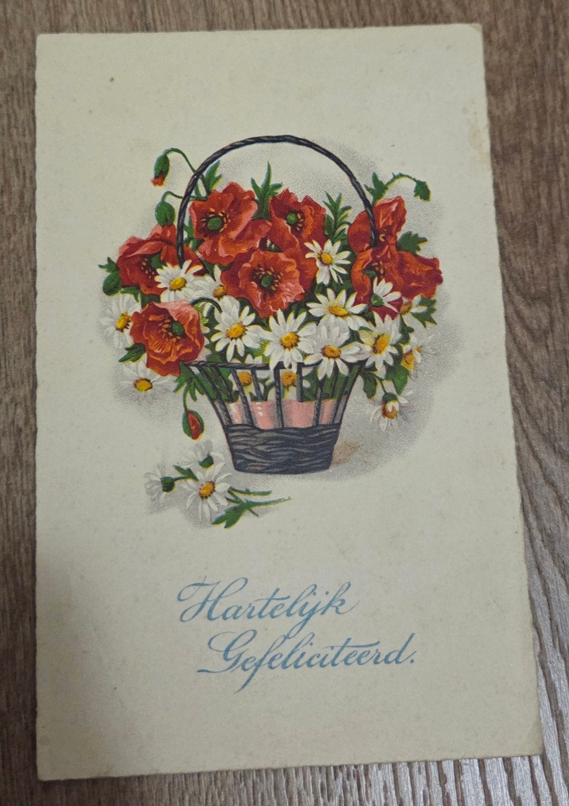 Oude Ansichtkaart: Hartelijk Gefeliciteerd - Bloemenmand, Verzamelen, Ansichtkaarten | Themakaarten, Verzenden, 1920 tot 1940