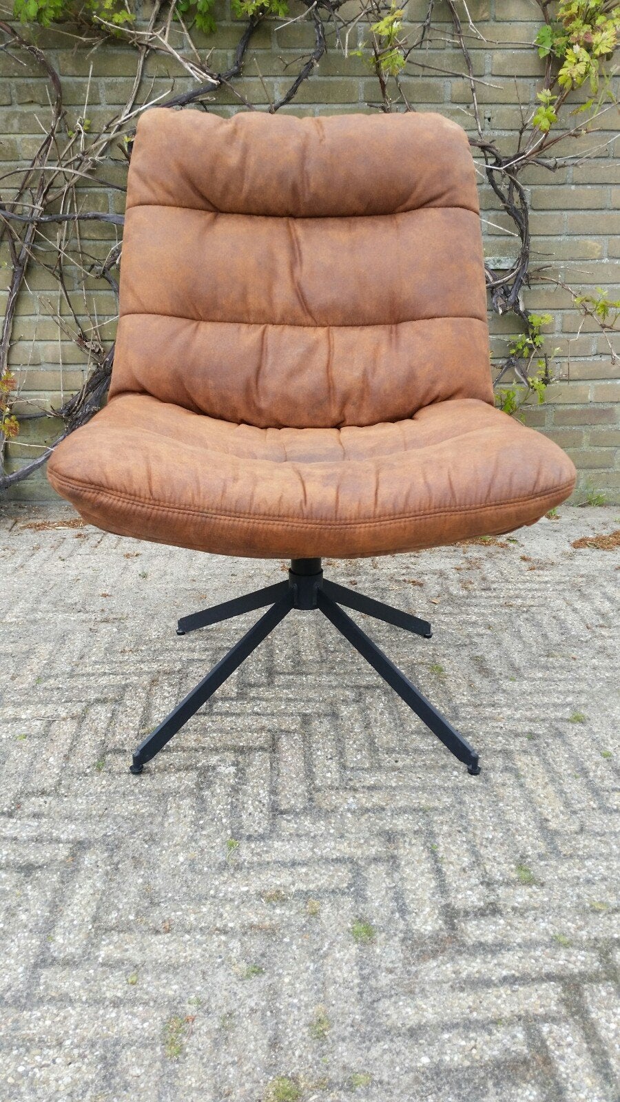 Draaifauteuil cognacbruin eco-leer, Huis en Inrichting, Fauteuils, Ophalen, 75 tot 100 cm, Stof, 50 tot 75 cm