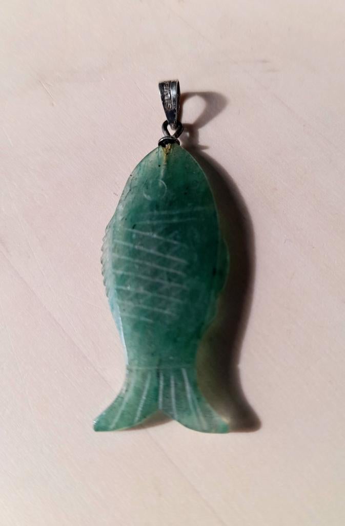 Mooie oude hanger zilver 925 vis groene kwarts Aventurijn, Sieraden, Tassen en Uiterlijk, Ophalen of Verzenden, Zo goed als nieuw