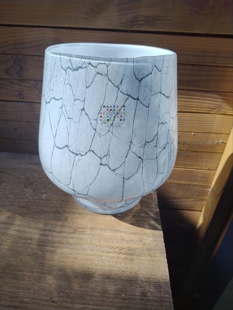 Fidrio Milano Cement Grey Vaas - Mondgeblazen Glas - Nieuw, Ophalen of Verzenden, Nieuw, Glas, Minder dan 50 cm