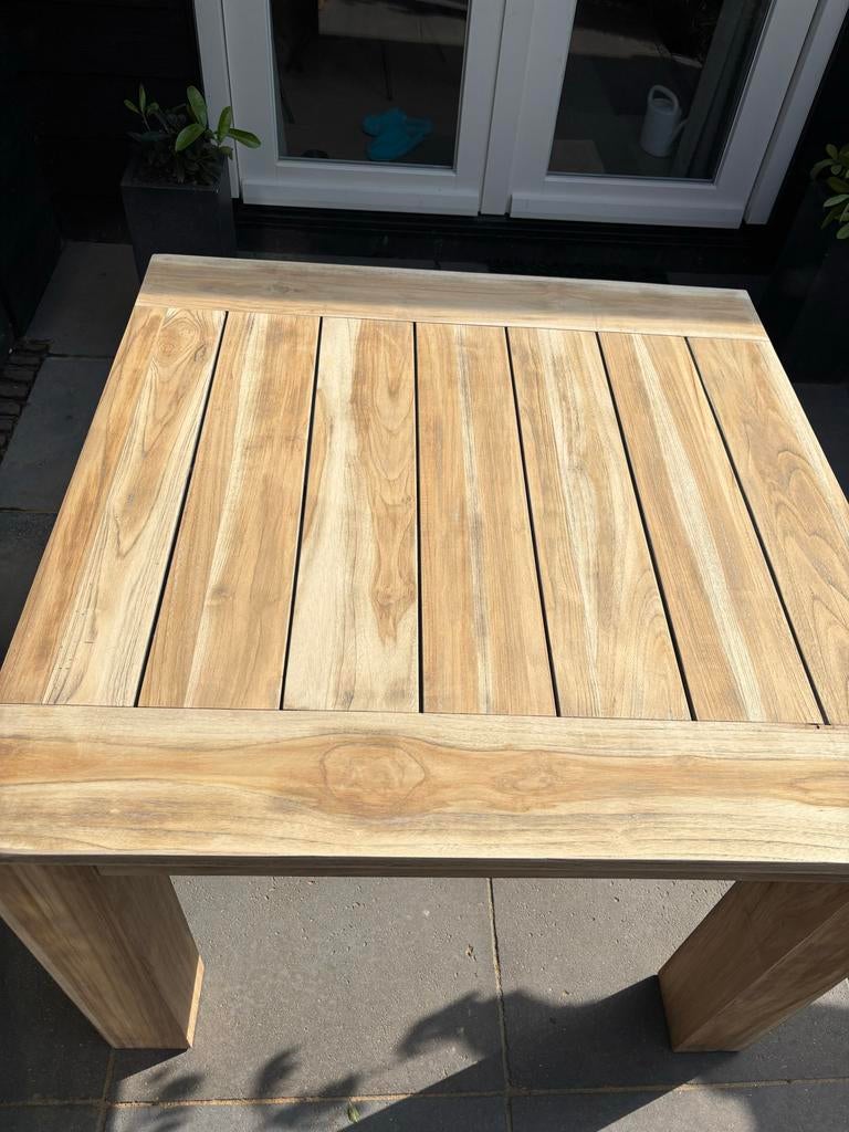 Massief Teak Tuintafel 100x100 cm - Rough Furniture, Tuin en Terras, Tuintafels, Ophalen, Zo goed als nieuw, Vierkant, Teakhout