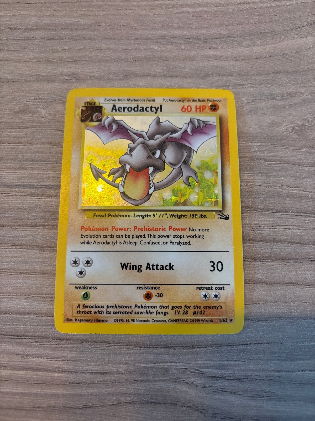 Pokémon Aerodactyl 1/62 Holo Foil Fossil Set, Verzenden, Gebruikt, Losse kaart, Foil