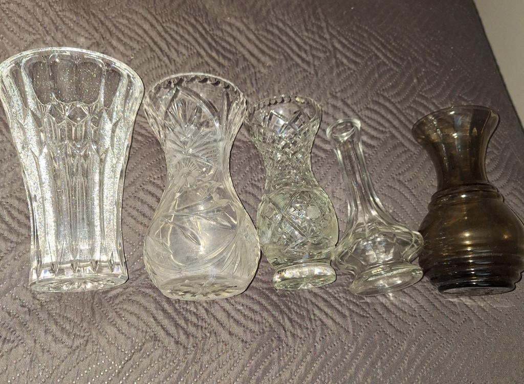 Glazen bloemenvazen ca 16 cm hoog, Ophalen of Verzenden