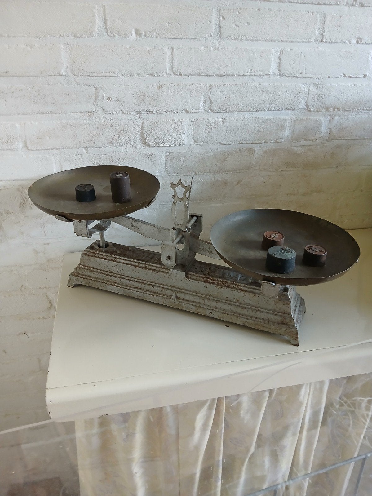 Antieke Roberval-weegschaal met gewichten, Antiek en Kunst, Ophalen of Verzenden