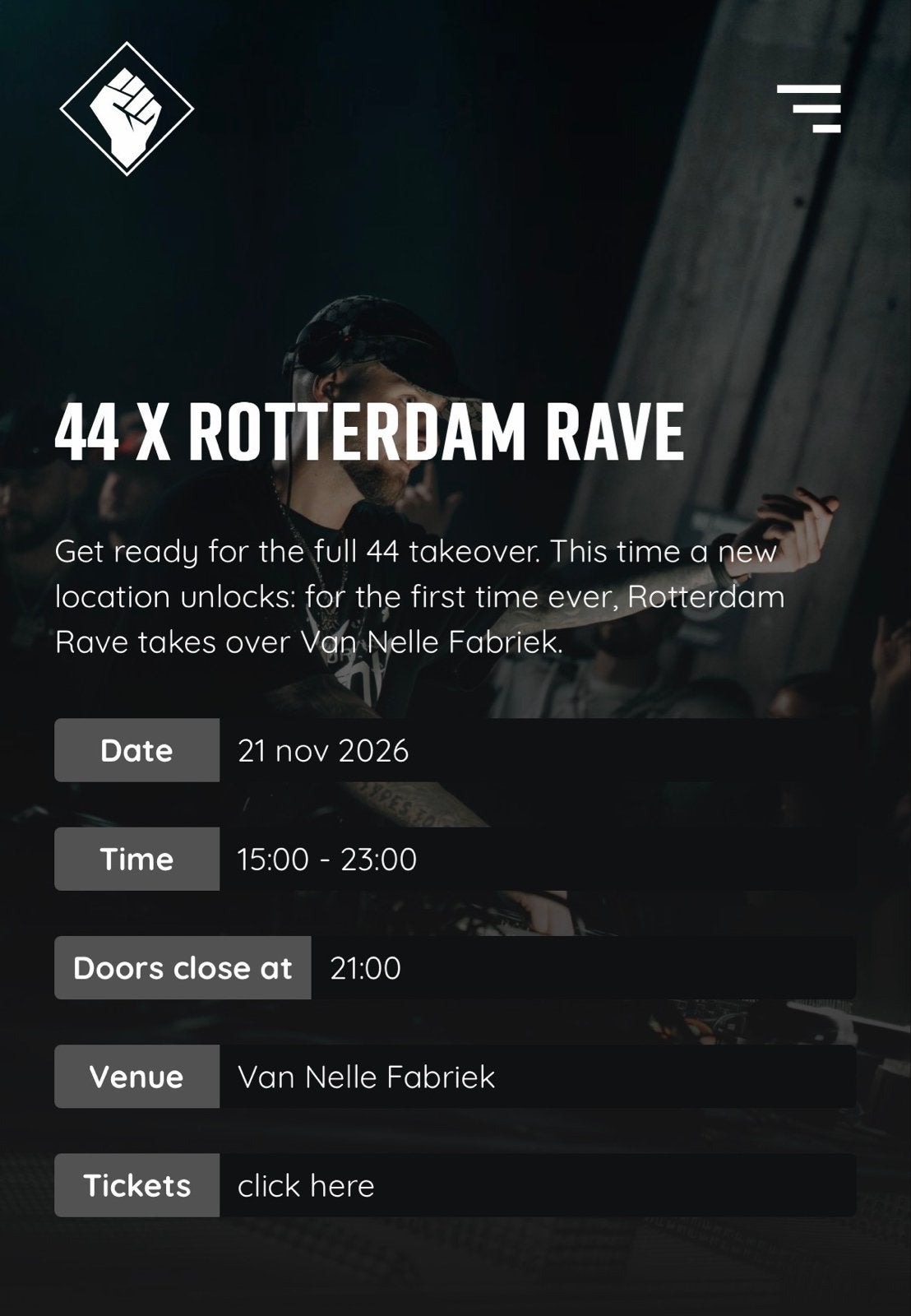 Rotterdam Rave 44 front row, Eén persoon, November