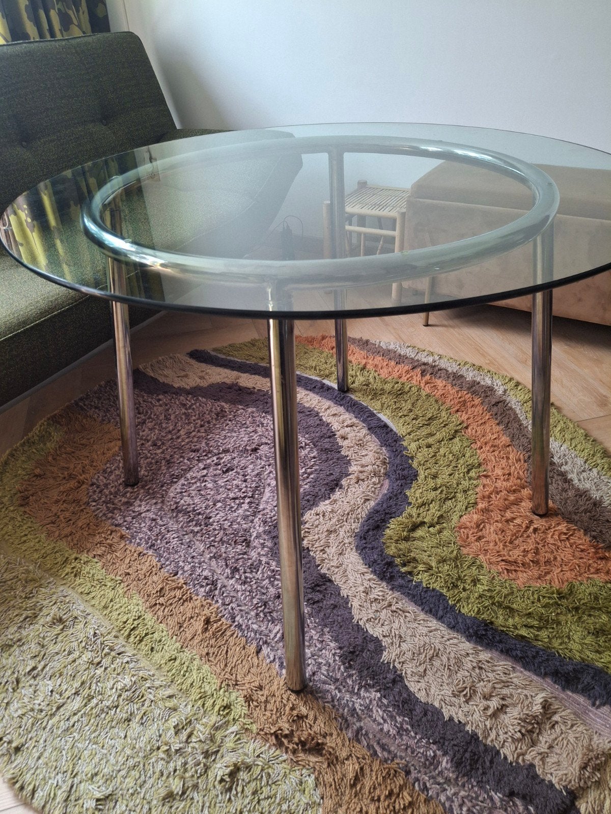 Vintage (1990) Ikea eettafel glasplaat met chroom onderstel, Ophalen, Gebruikt, Rond