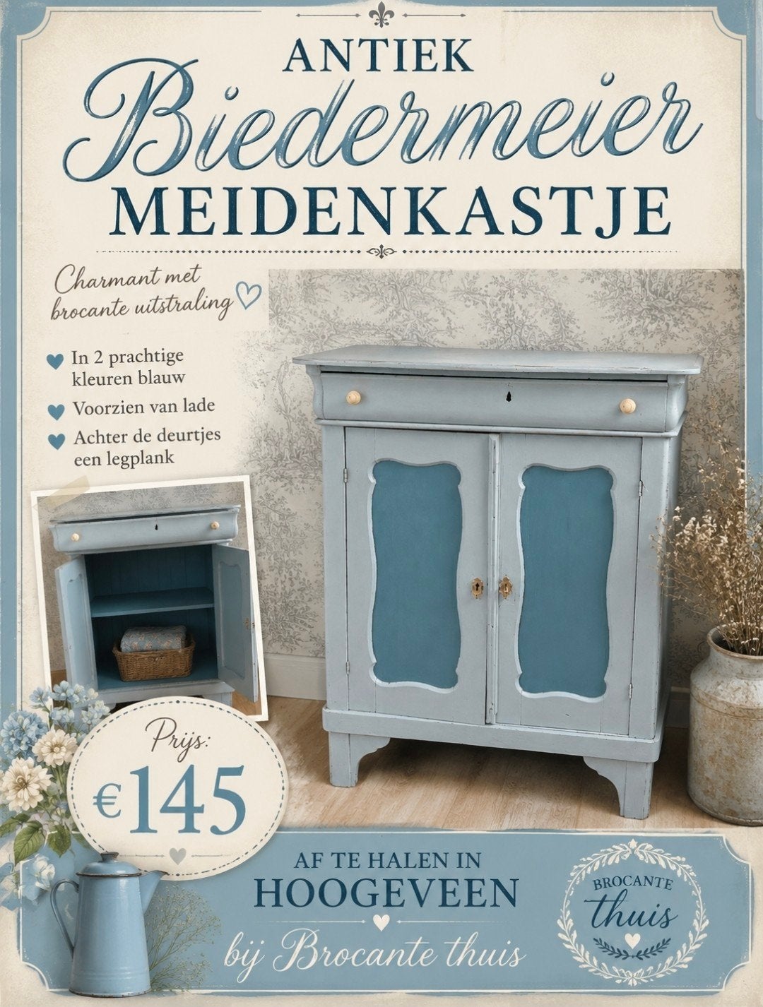 Antiek sfeervol Biedermeier meidenkastje, Ophalen
