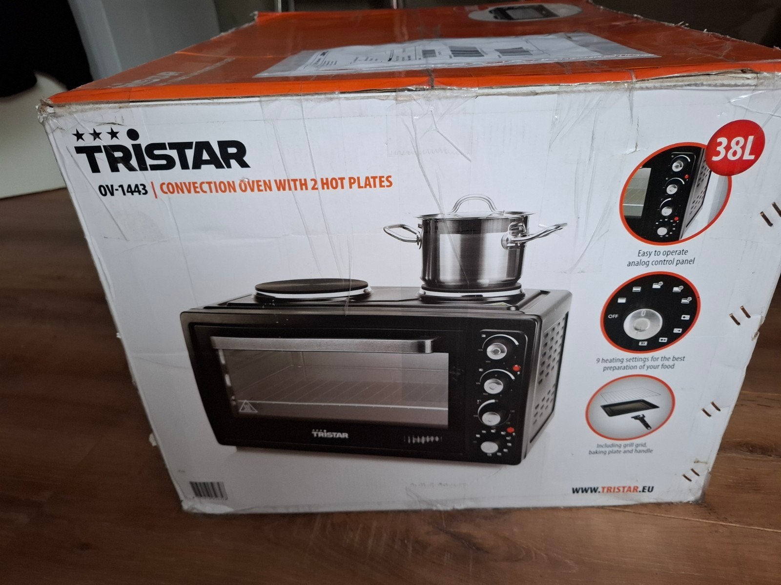 Tristar OV-1443 Convectieoven met 2 kookplaten - 38L, Ophalen, Minder dan 45 cm, Hete lucht, Nieuw