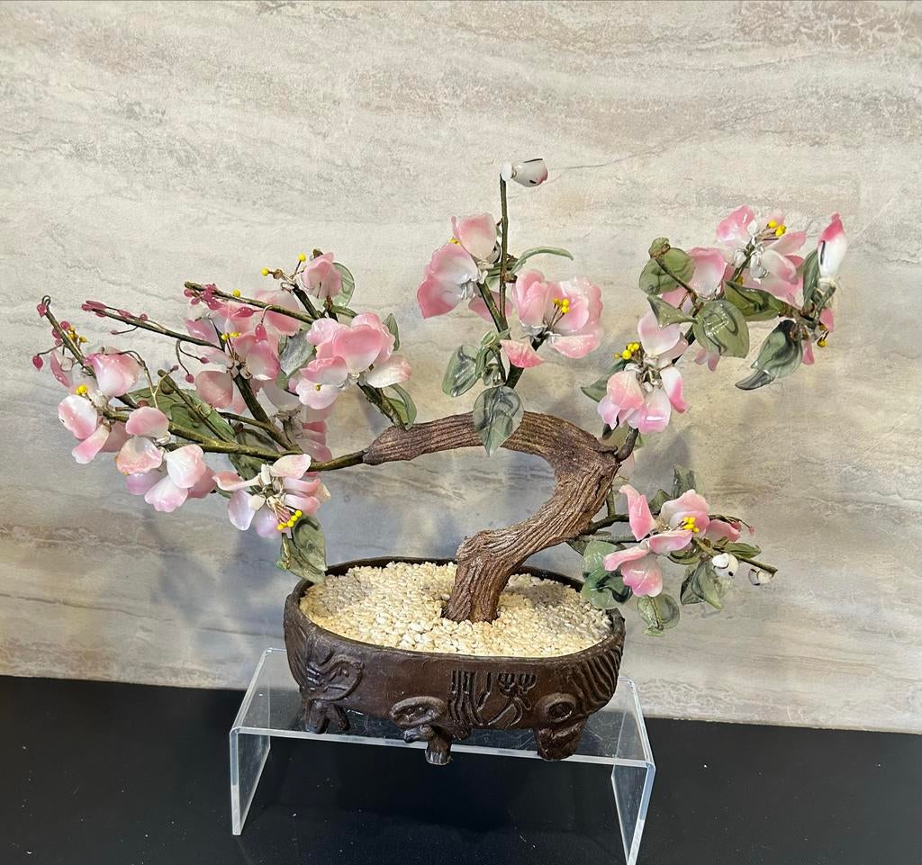 Vintage Roze  Bonsai Boompje Van Glas. Decoratief Kunstwerk, Verzenden