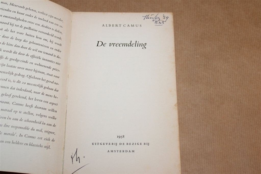De Vreemdeling — Albert Camus, De Bezige Bij 1958, Ophalen of Verzenden, Gelezen